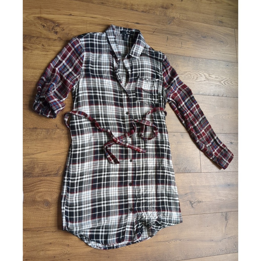 Aqua Womens Sz S Multi Plaid Collared Roll-Up Sleeve Shirt‎ Dress